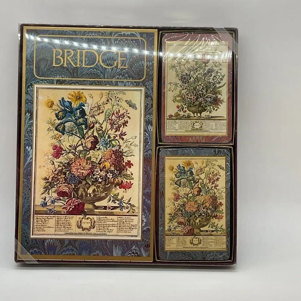 New Vintage Caspari Bridge Card Game Set with Floral Vintage Artwork